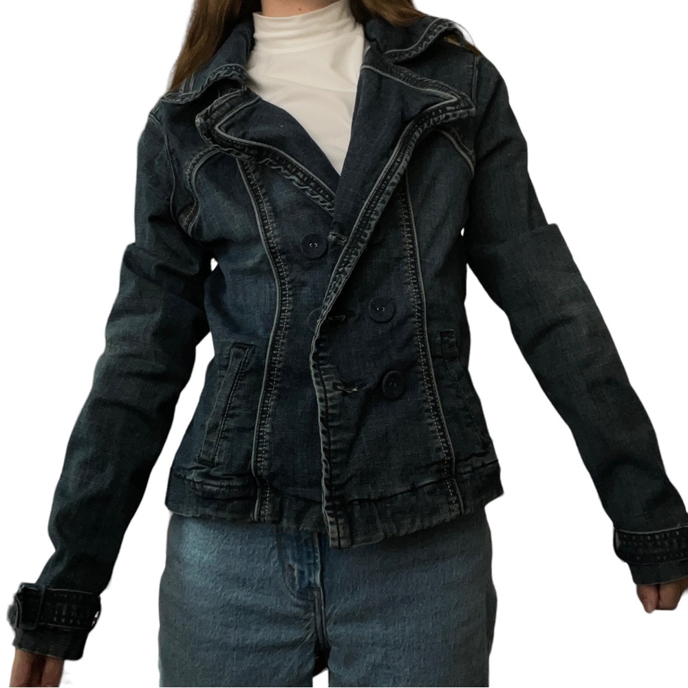 Vintage C’est 101 Dark Wash Blue Y2K 90s Grunge Downtown Girl Fall Denim Jacket